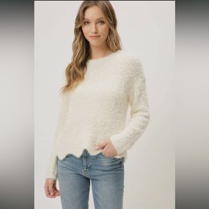 Sweater Soft Ivory Scallop Edge Hem